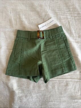 Janie and Jack Olive Green High-Waist Linen-Blend Girls' Shorts with Buckle